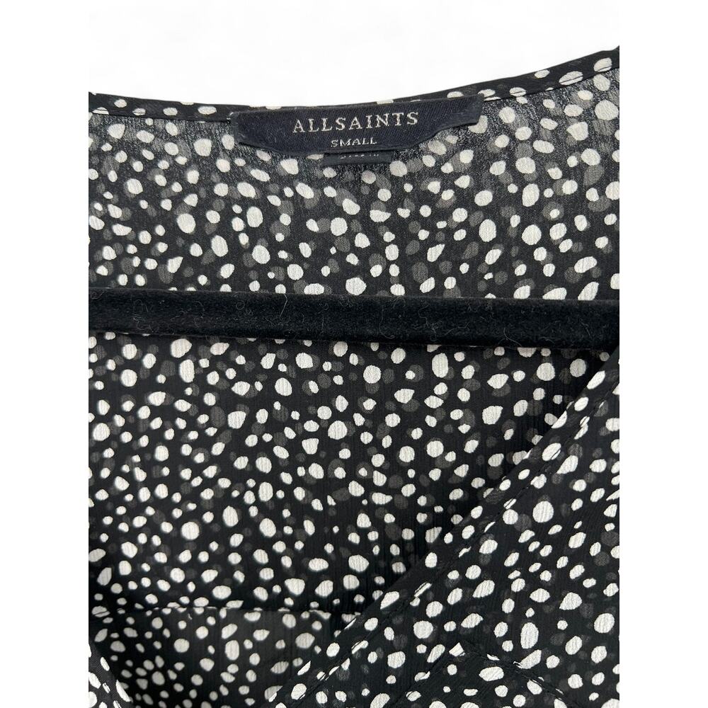 AllSaints S Penny Splash Crossover Top Blouse Shirt Dots Women Ruffle Wrap Vneck - Picture 3 of 6